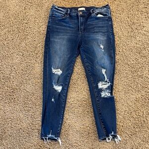 Altar'd State Blue Ankle Cropped Jeans Distressed